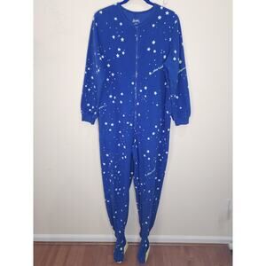 Nick & Nora Women's Size Large Starry Night One Piece Footed Pajamas Blue